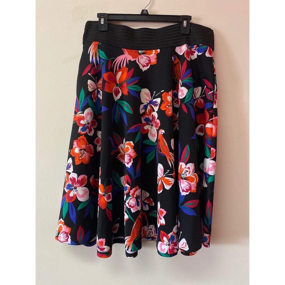 New York & Company 7th Avenue Tropical Parrot Floral A-Line Skirt Pockets Large